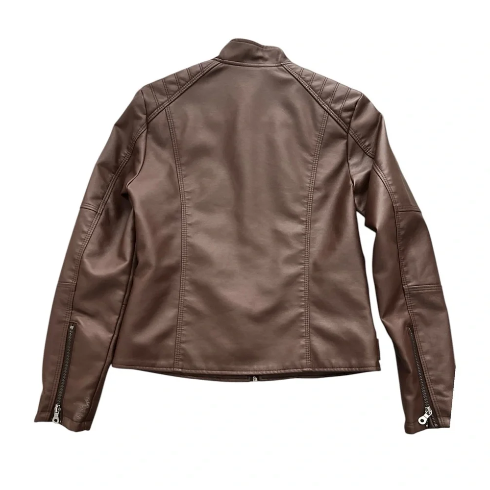 Brown Faux Leather Moto Jacket EUC